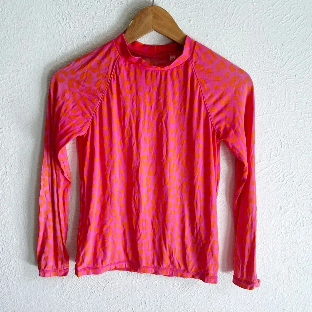 Boden Long-sleeved Rash Guard Fuchsia Pink Leopard Sz 9-10